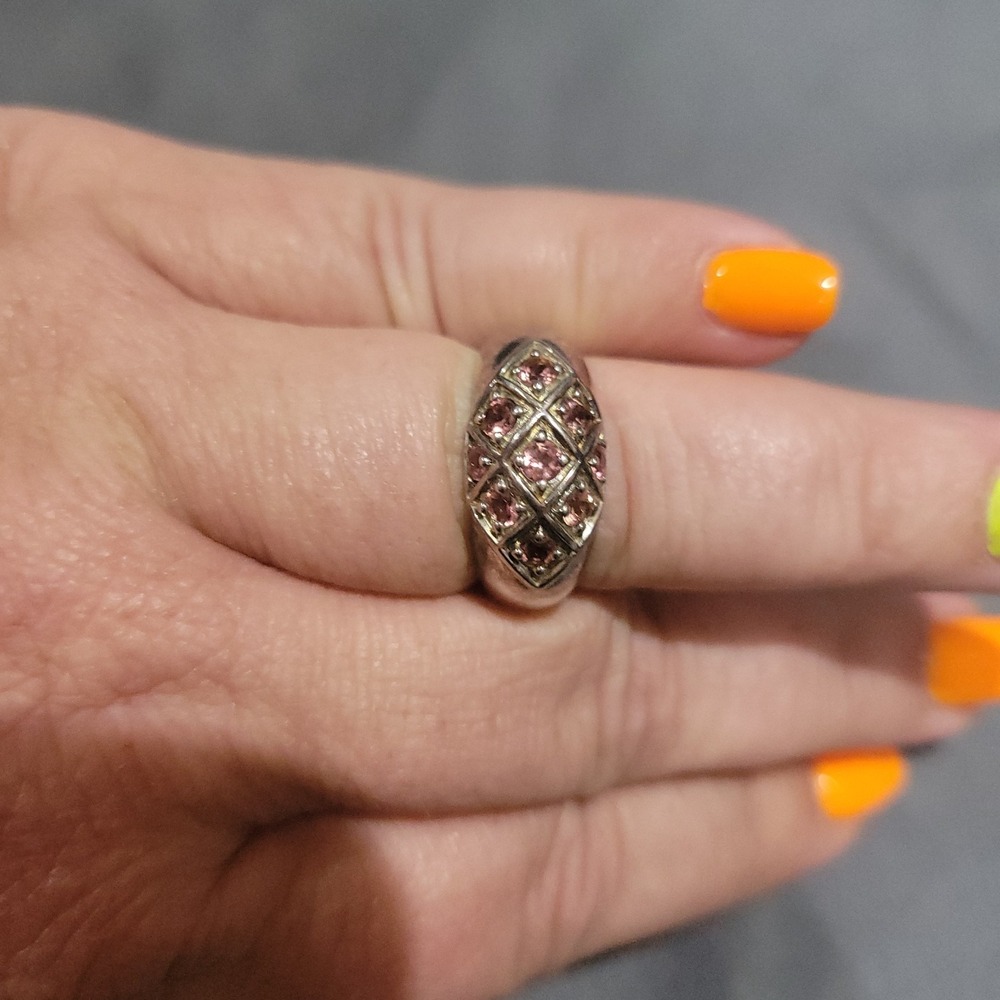 Vintage Estate Sterling Silver 925 Pink Topaz Pave Ring Size 8.5 - Picture 2 of 9